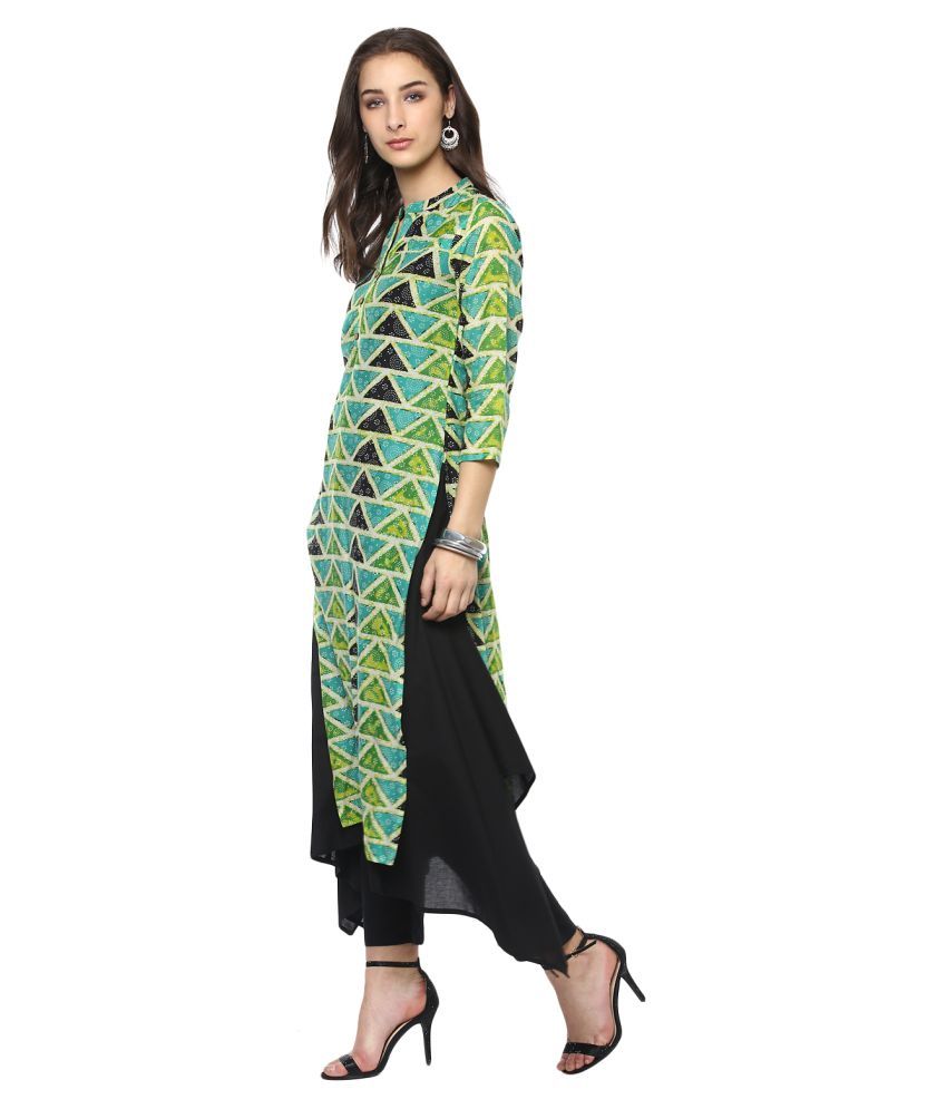 Vedic Green Cotton Asymmetrical Hemline Kurti - Buy Vedic Green Cotton ...