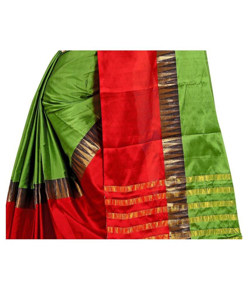 green and red saree combination