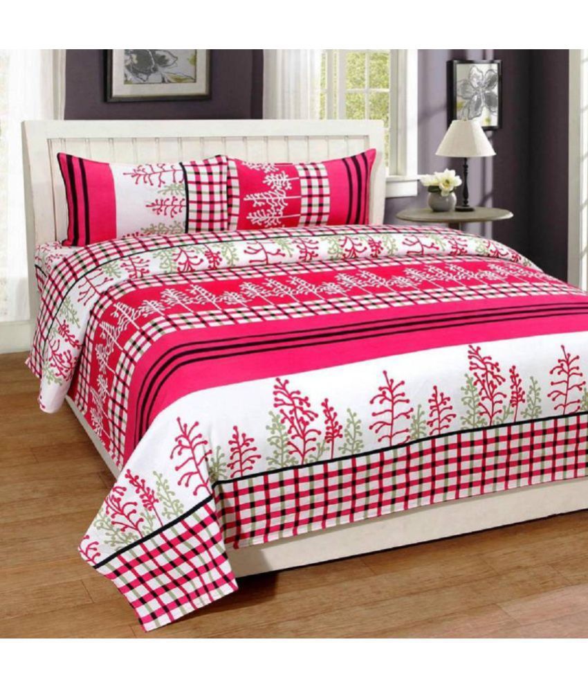 New panipat textile zone Poly Cotton 2 Double Bedsheets with 4 Pillow