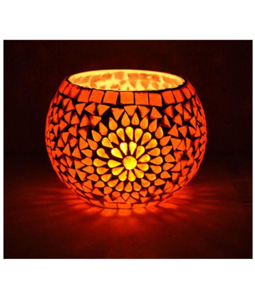 Leechy Multicolour Table Top Glass Tea Light Holder Pack of 1 Buy