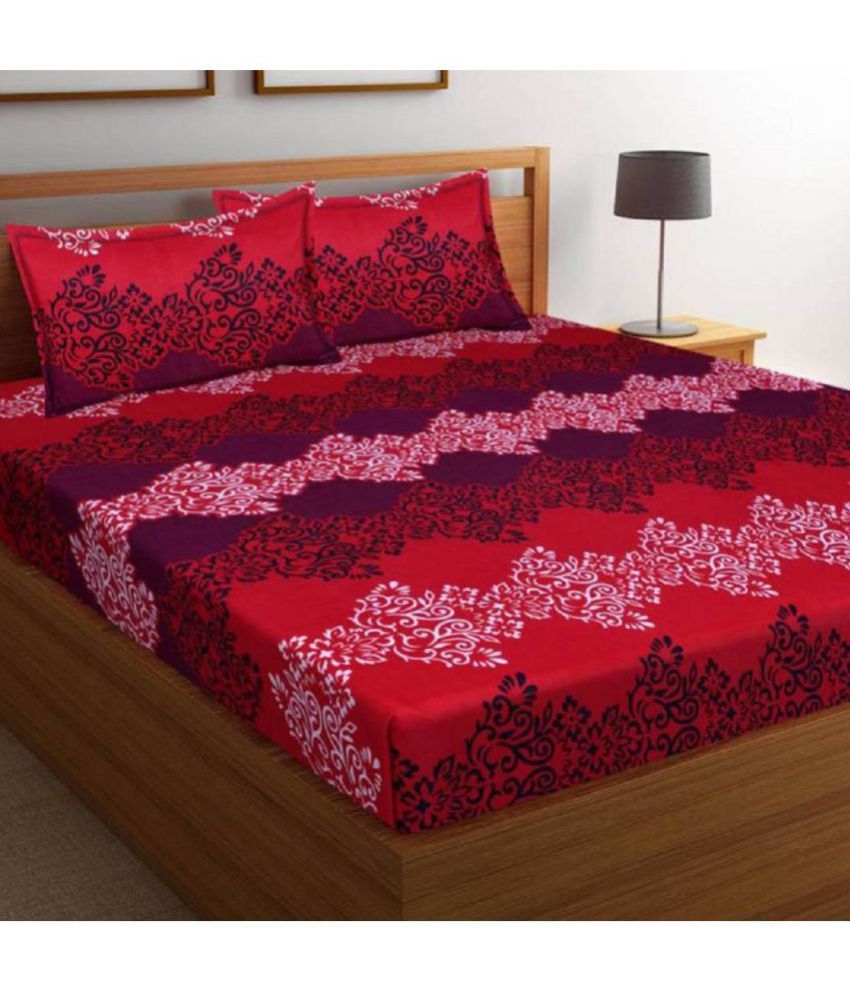 New panipat textile zone Poly Cotton Double Bedsheet with 2 Pillow