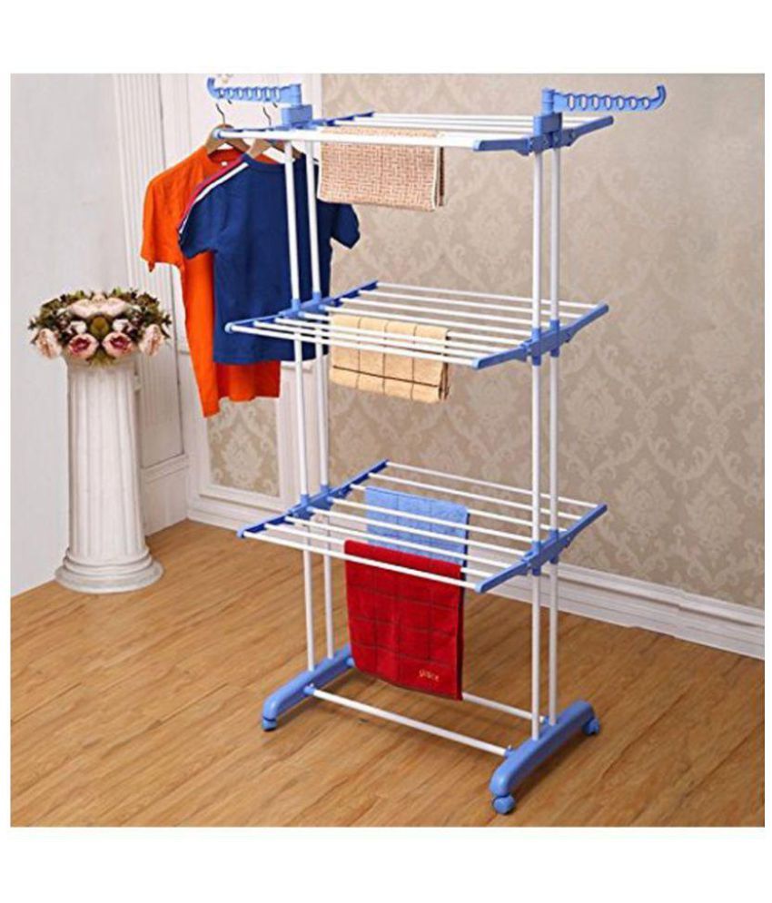     			TNC Hi Quality 24 Rods 3 Layer Double Pole Cloth Drying Stand/Rack Carbon Steel Laundry Hanger With Wheels (Blue) Stainless Steel Floor Cloth Dryer Stand  (Blue)