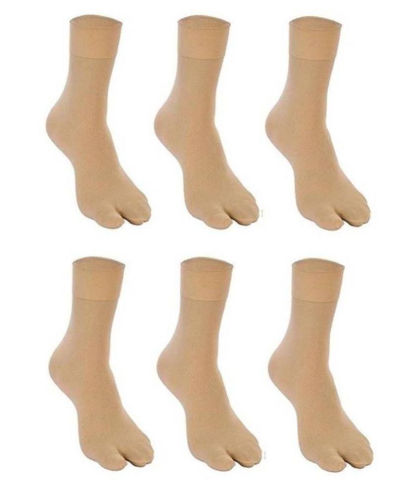     			Tahiro Beige Cotton Thumb Ankle Length Socks - Pack  Of 6