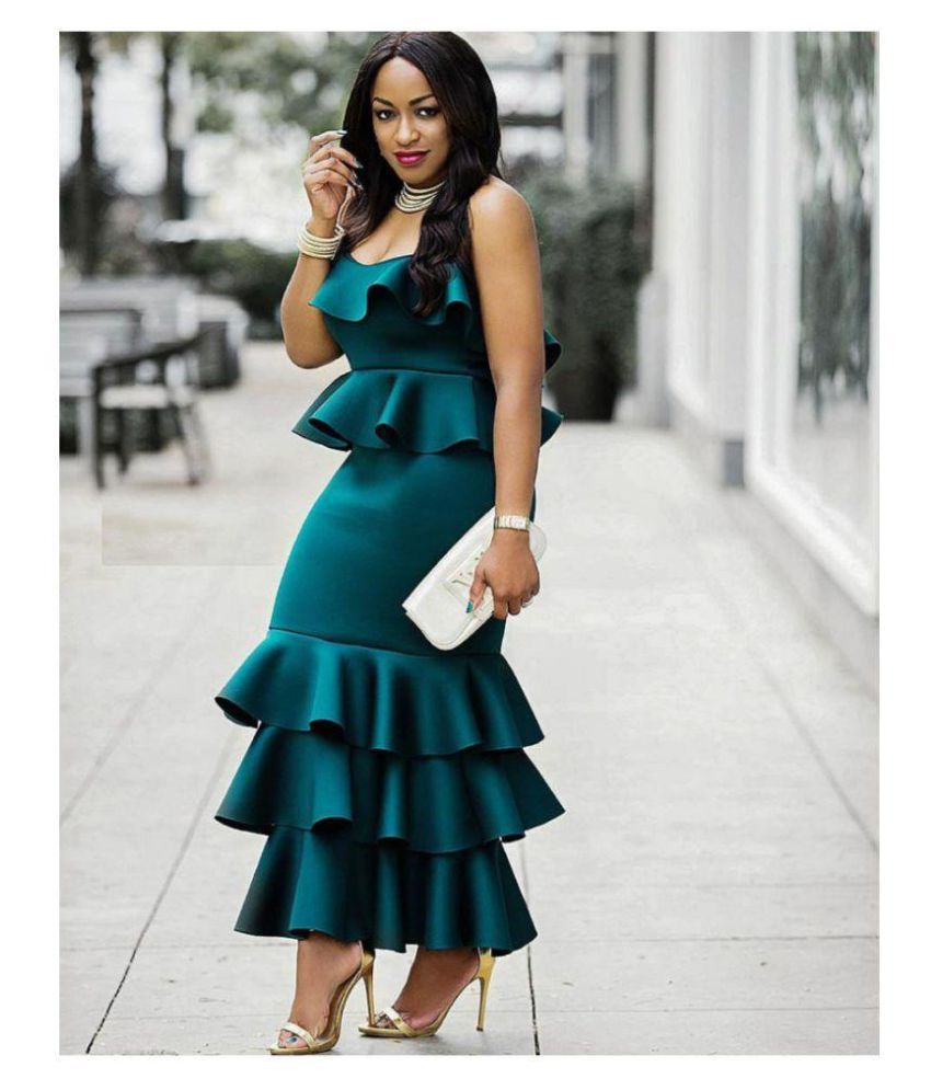 Imported Rayon Green Balloon Dress 
