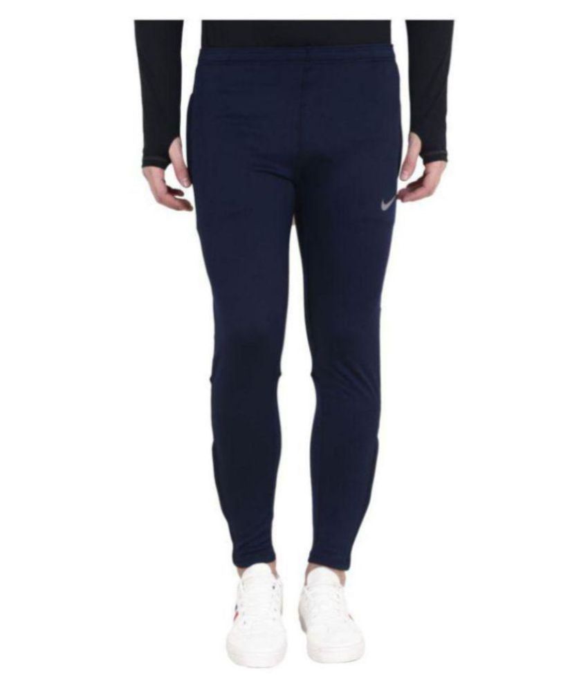 nike navy polyester lycra trackpants