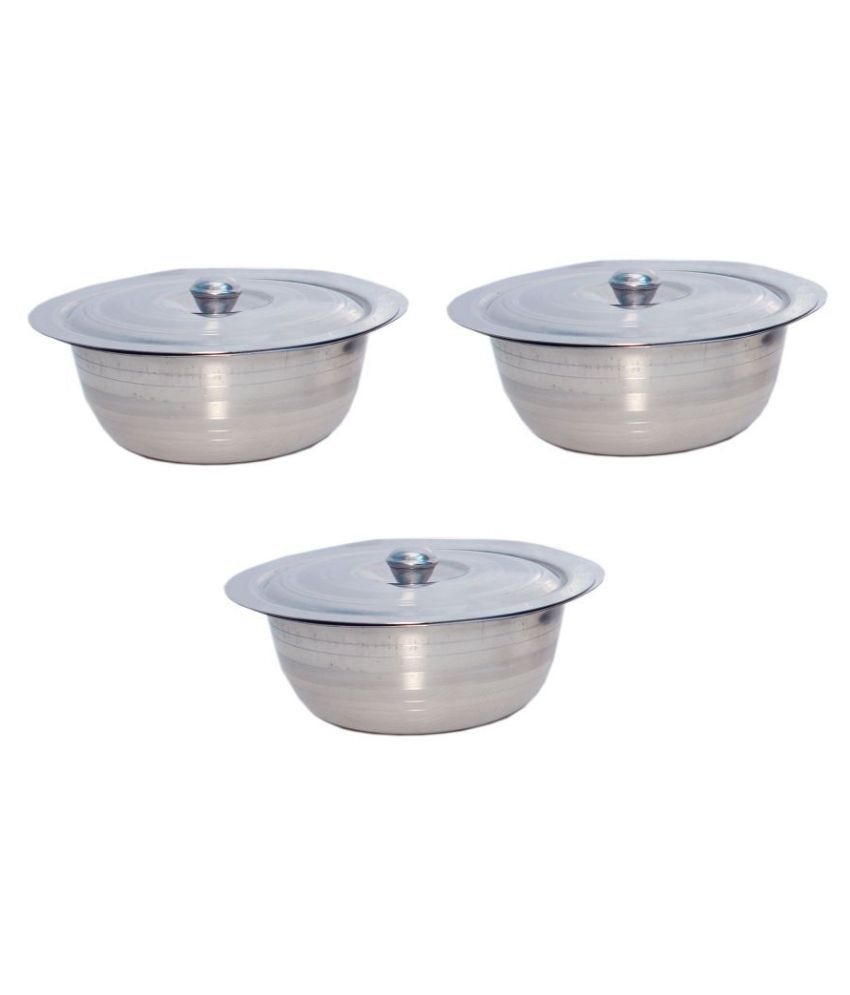 A H Stainless Steel Set Of 3 Pcs Serving Bowls With Lid Dongas For 