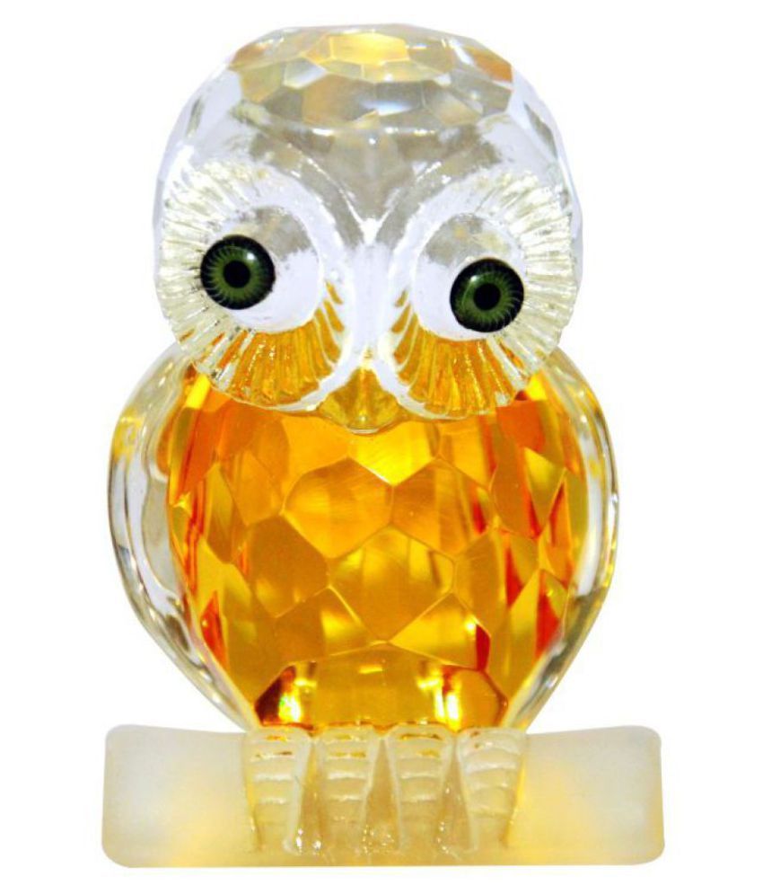     			White Crystal Owl In Diamond Cut Feng Shui