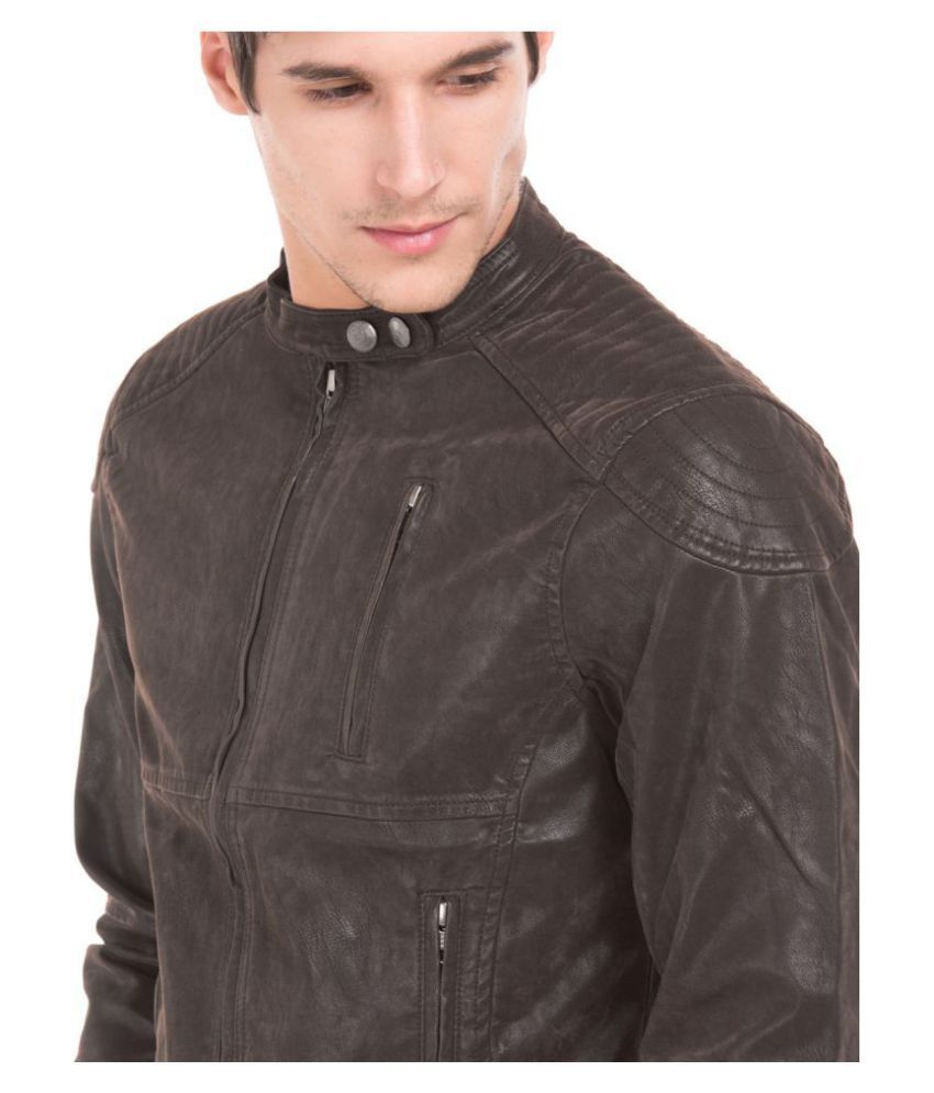 Flying Machine Brown Leather Jacket - Buy Flying Machine Brown Leather