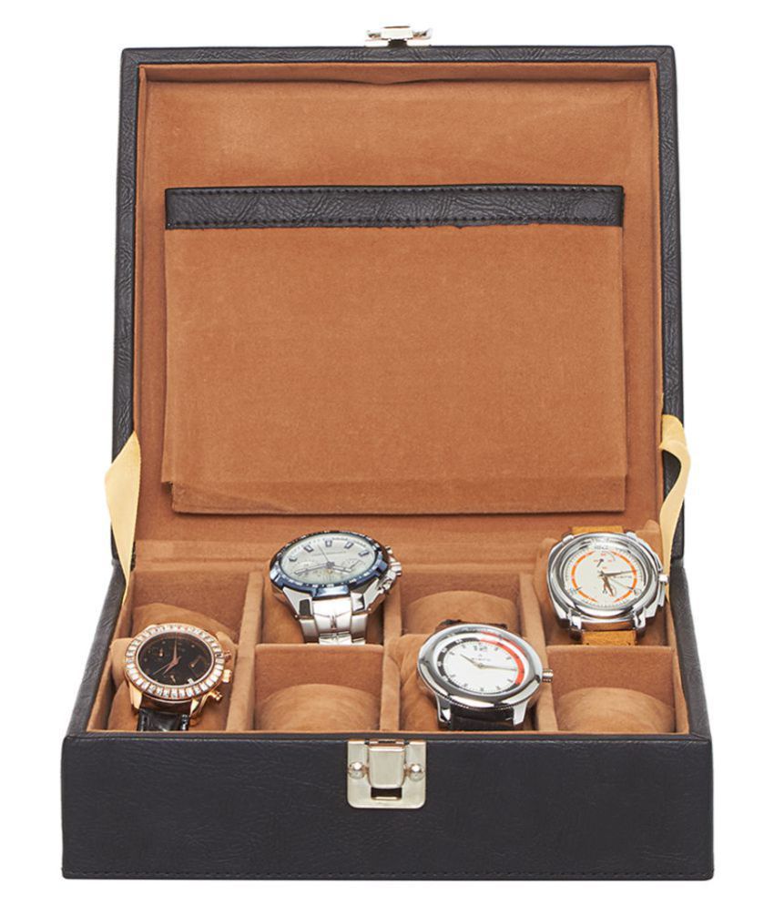 Leather World Watch Box Case Black, Black Leather Watch Box