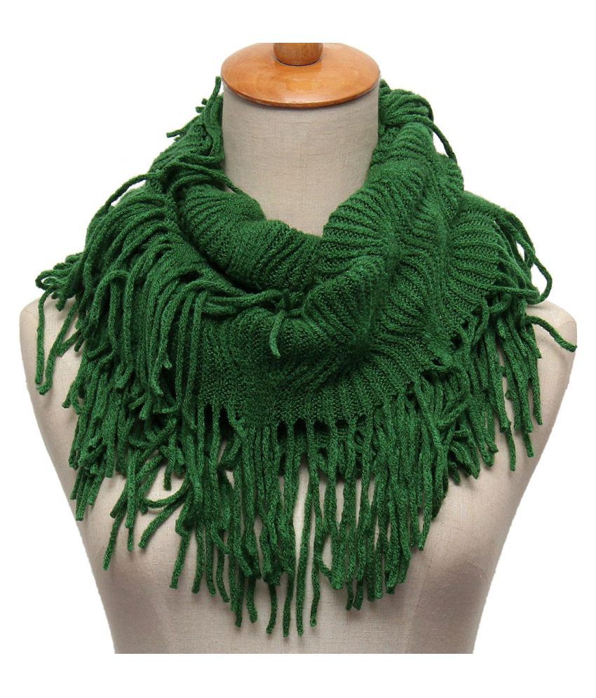 Women Winter Warm Infinity Long 2-Circle Cable Knit Cowl Neck Tassel Scarf Shawl