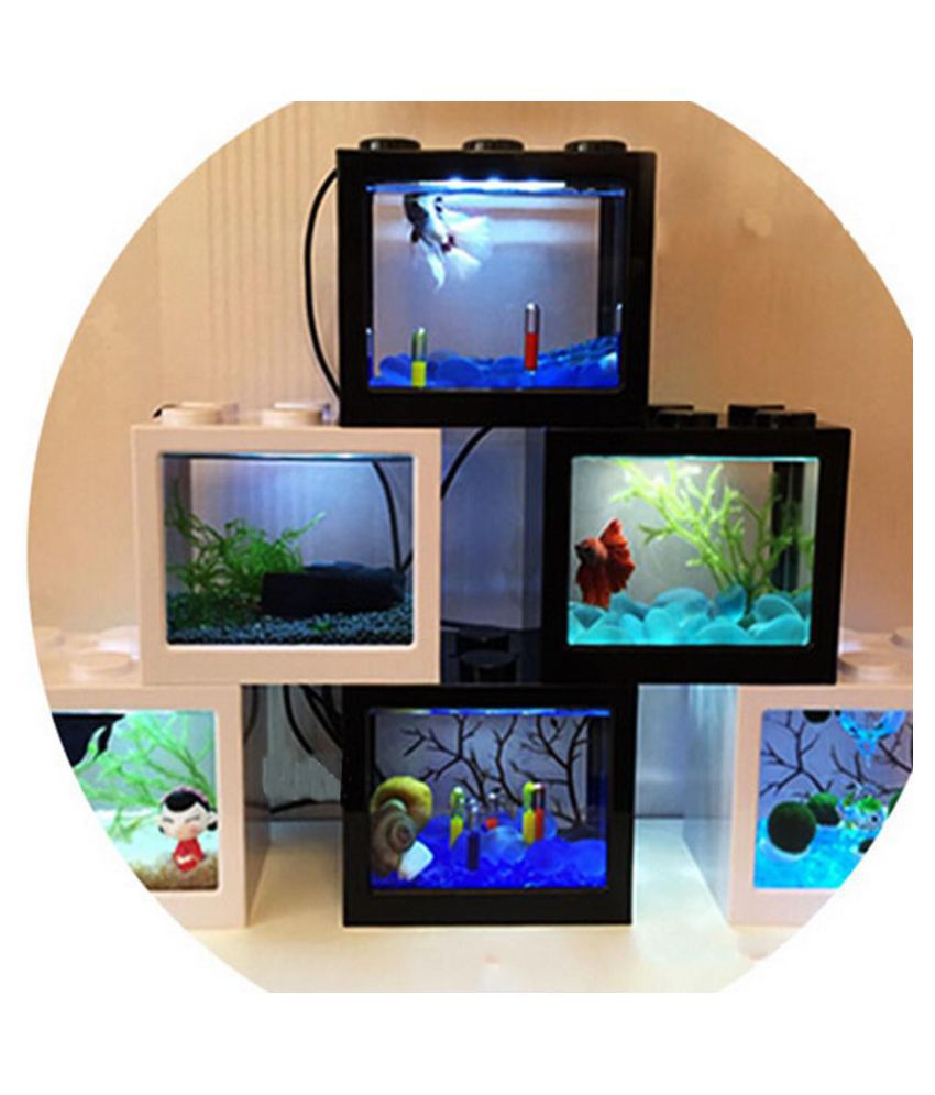 Mini Clear USB LED Goldfish Betta Fish Tank Ornament Aquarium Desktop Decoration