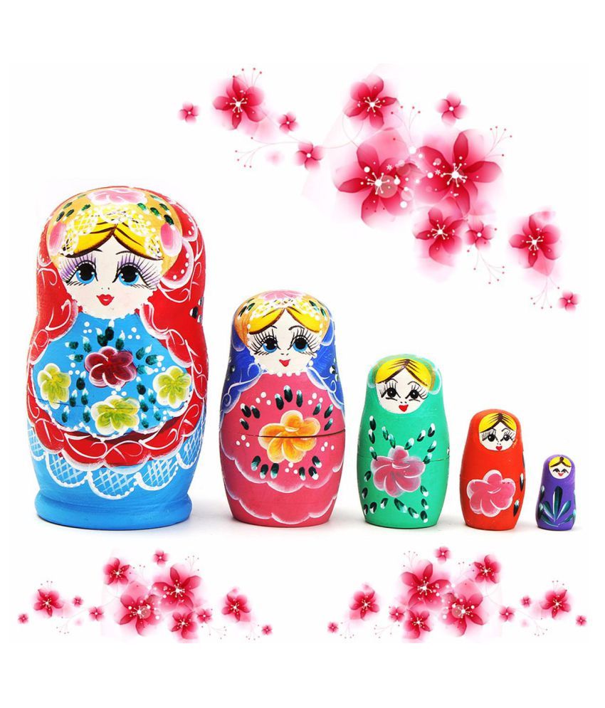 5Pcs Russian Nesting Dolls Hand Painted Wooden Matryoshka Babushka Toy