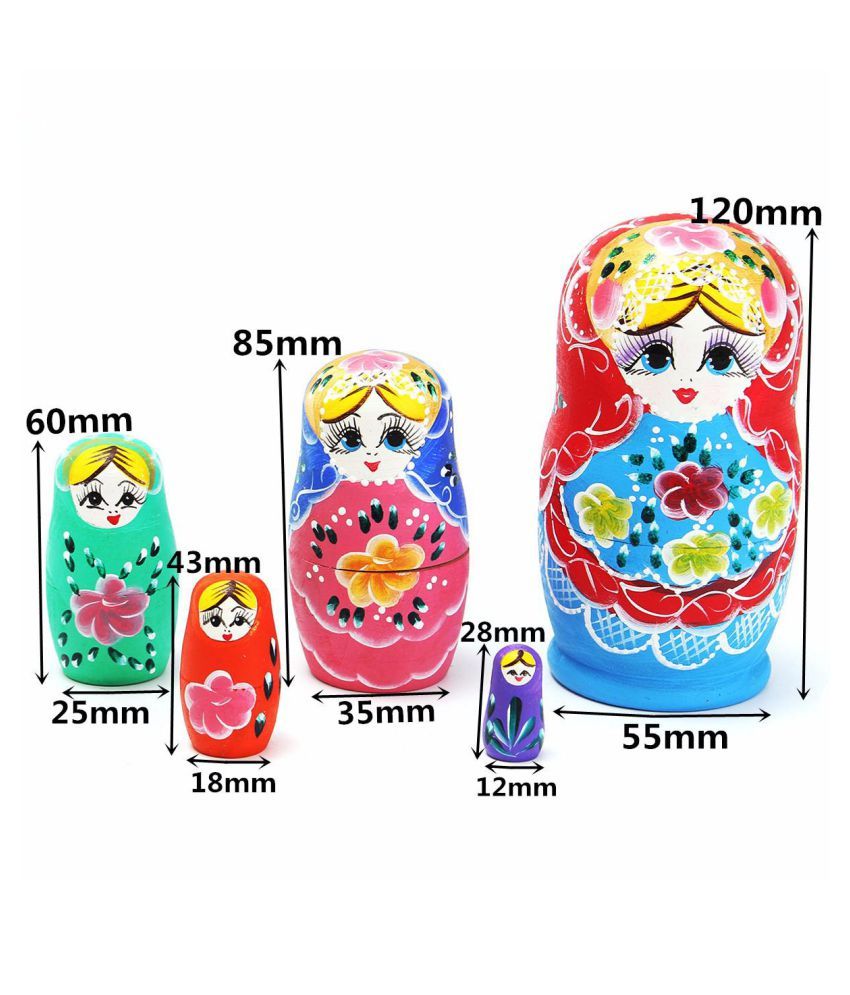 5Pcs Russian Nesting Dolls Hand Painted Wooden Matryoshka Babushka Toy