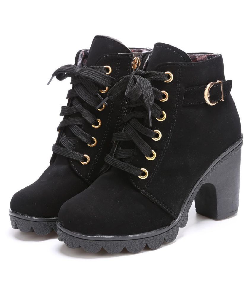 leather lace up block heel ankle boots