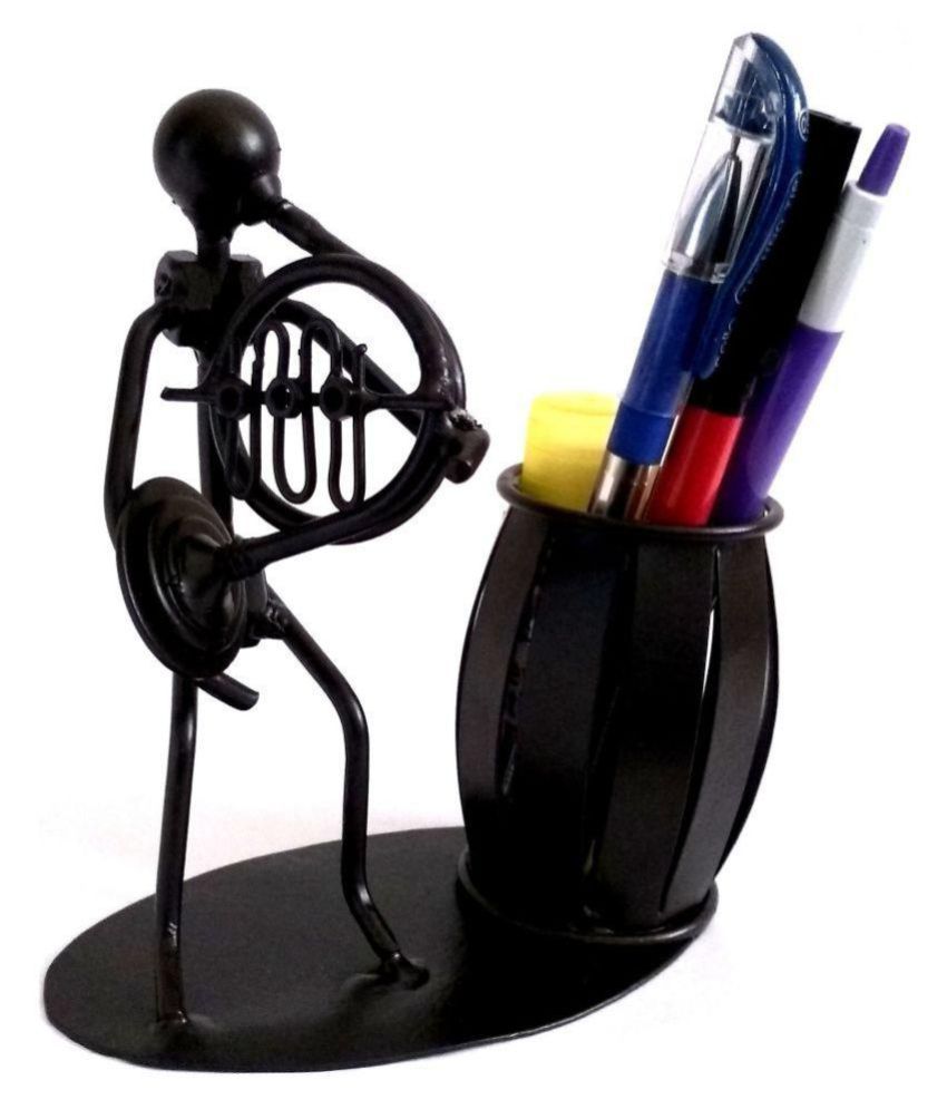 Decorative Desk Organizer Black French Horn Man Pen Pencil HolderMetal