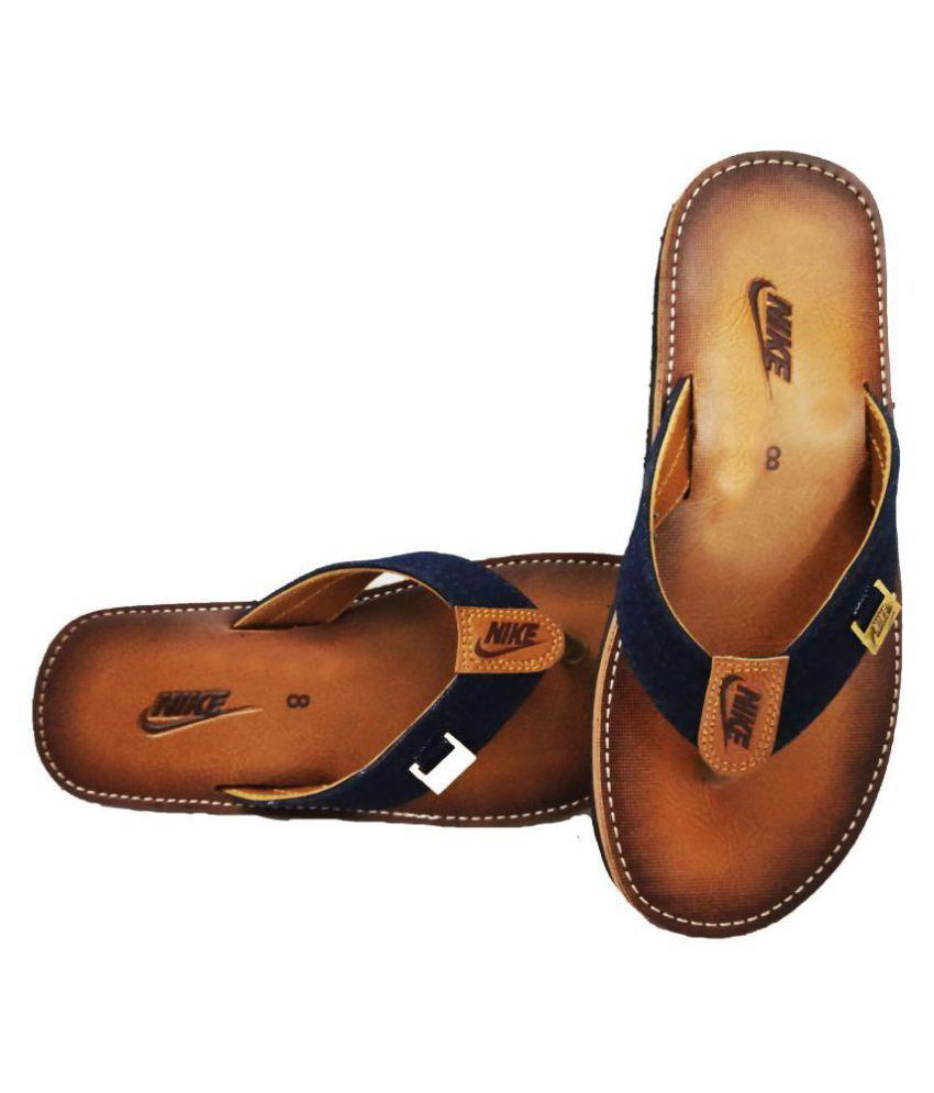 Nike brown leather slippers Clearance