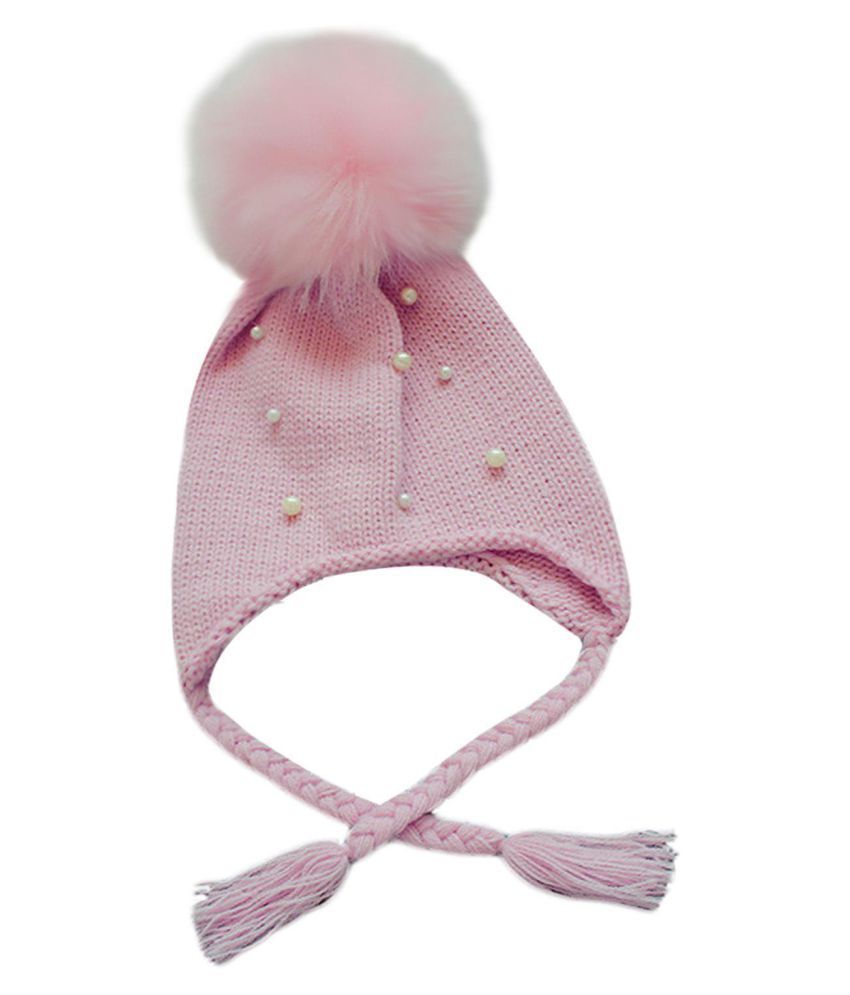 Baby Boy Girls Hair Ball Earbud Hat Children Crochet Winter Warm Knit Hats Cap