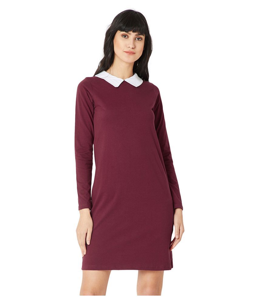     			Miss Chase Cotton Maroon Shift Dress