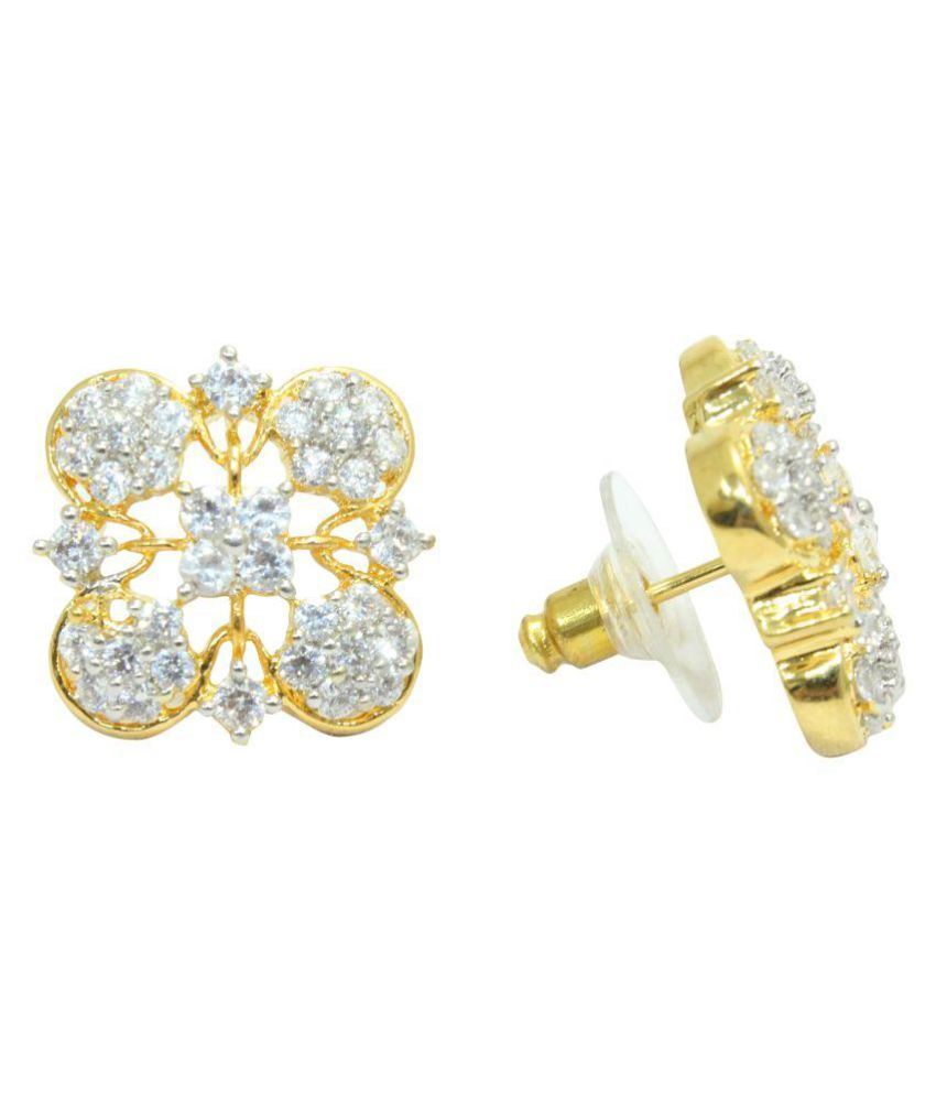 Ear Tops Studs Earrings Yellow Gold Plated White Zircon Stones Flower Design Buy Ear Tops Studs Earrings Yellow Gold Plated White Zircon Stones Flower Design Online At Best Prices In India