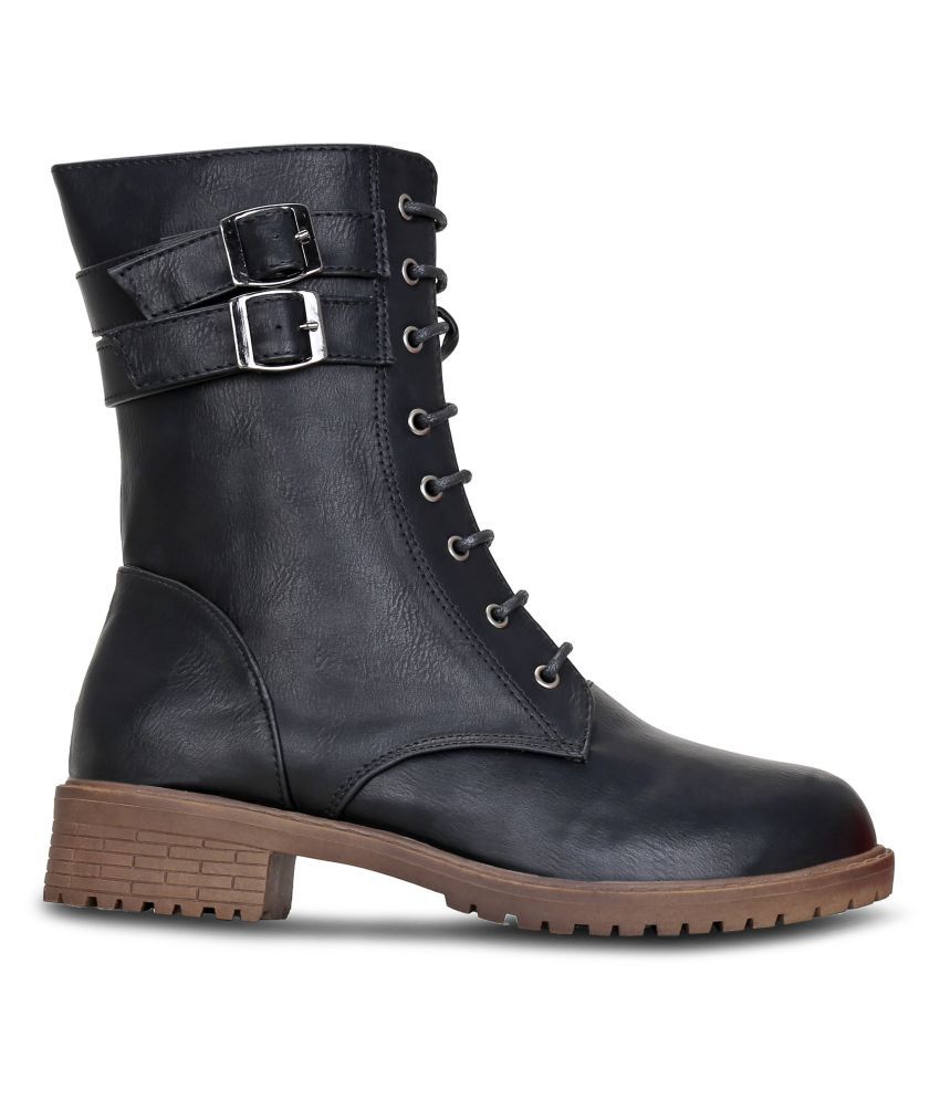 Get Glamr Black Mid Calf Combat Boots Price in India- Buy Get Glamr ...