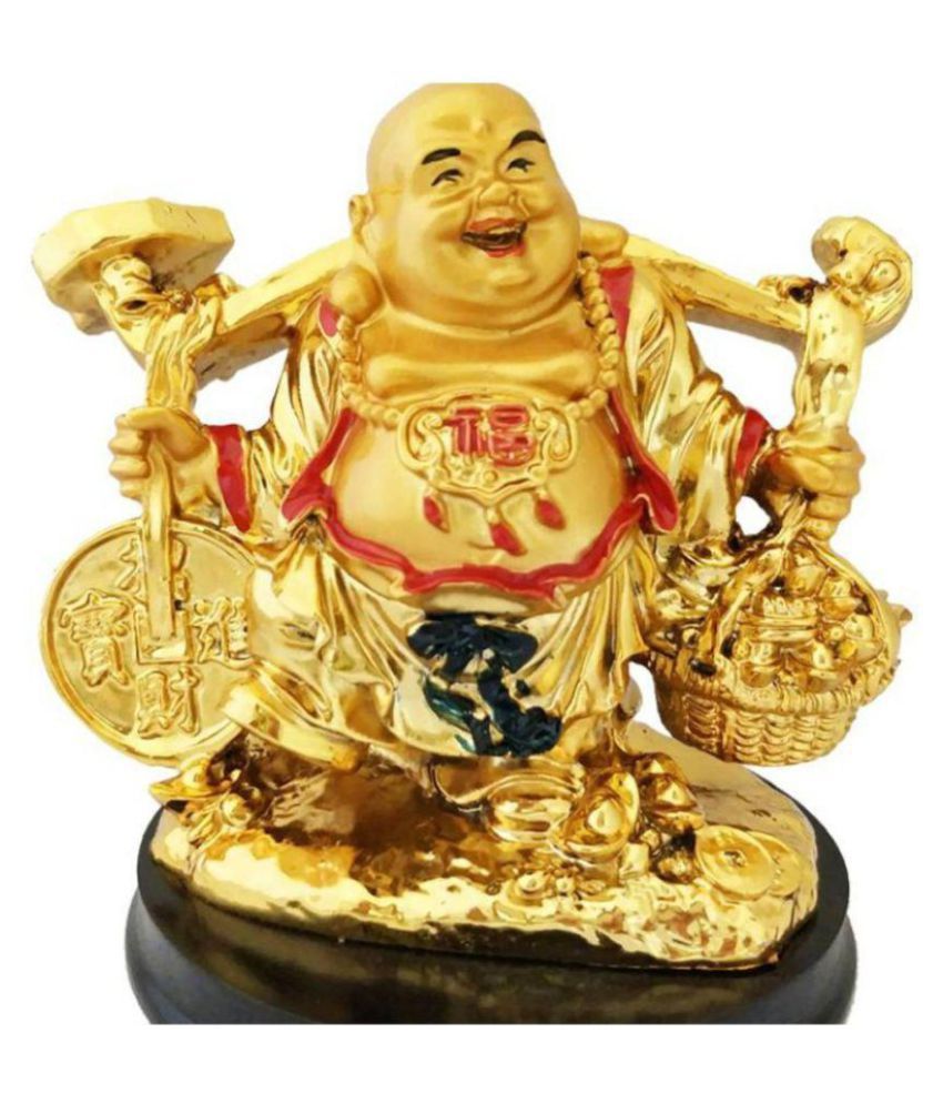     			DD1 Happy Man Laughing Buddha Holding Wealth Coin and Ingots Statue For Attracting Money Prosperity Financial Luck