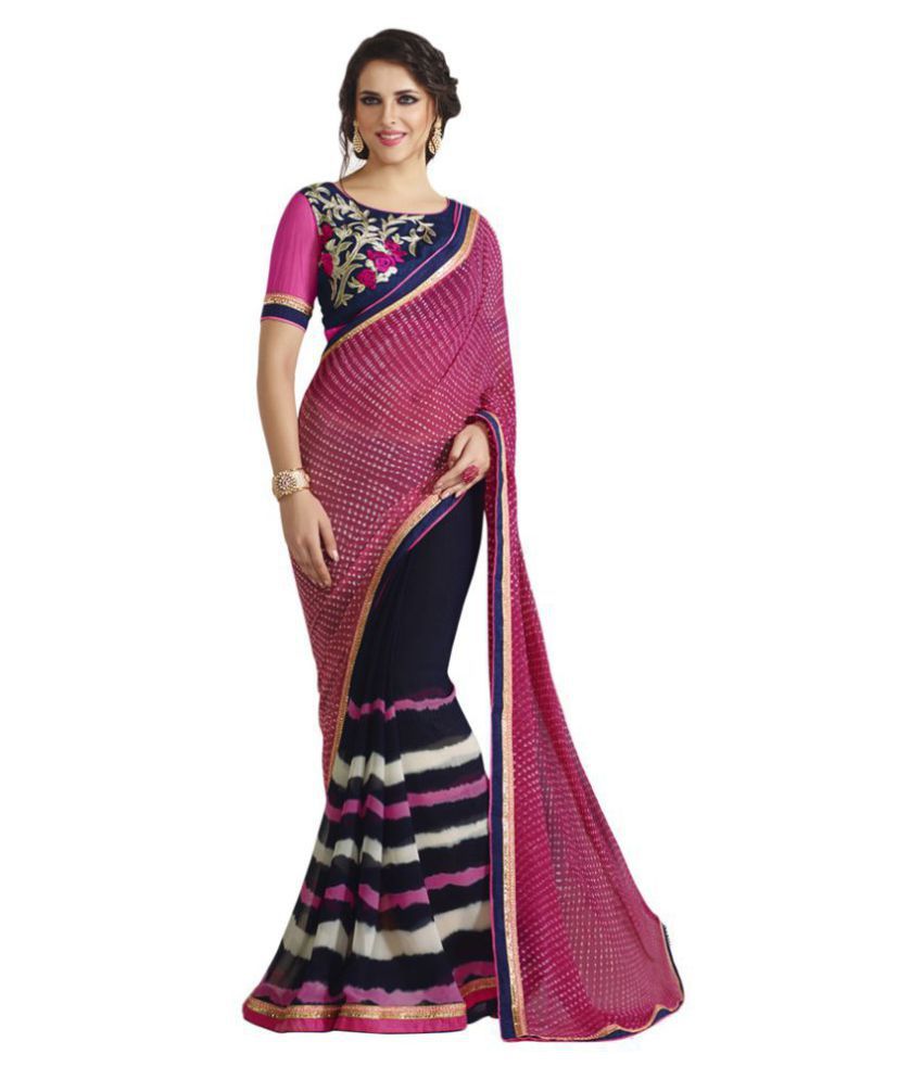     			Shaily Pink and Black Georgette Saree