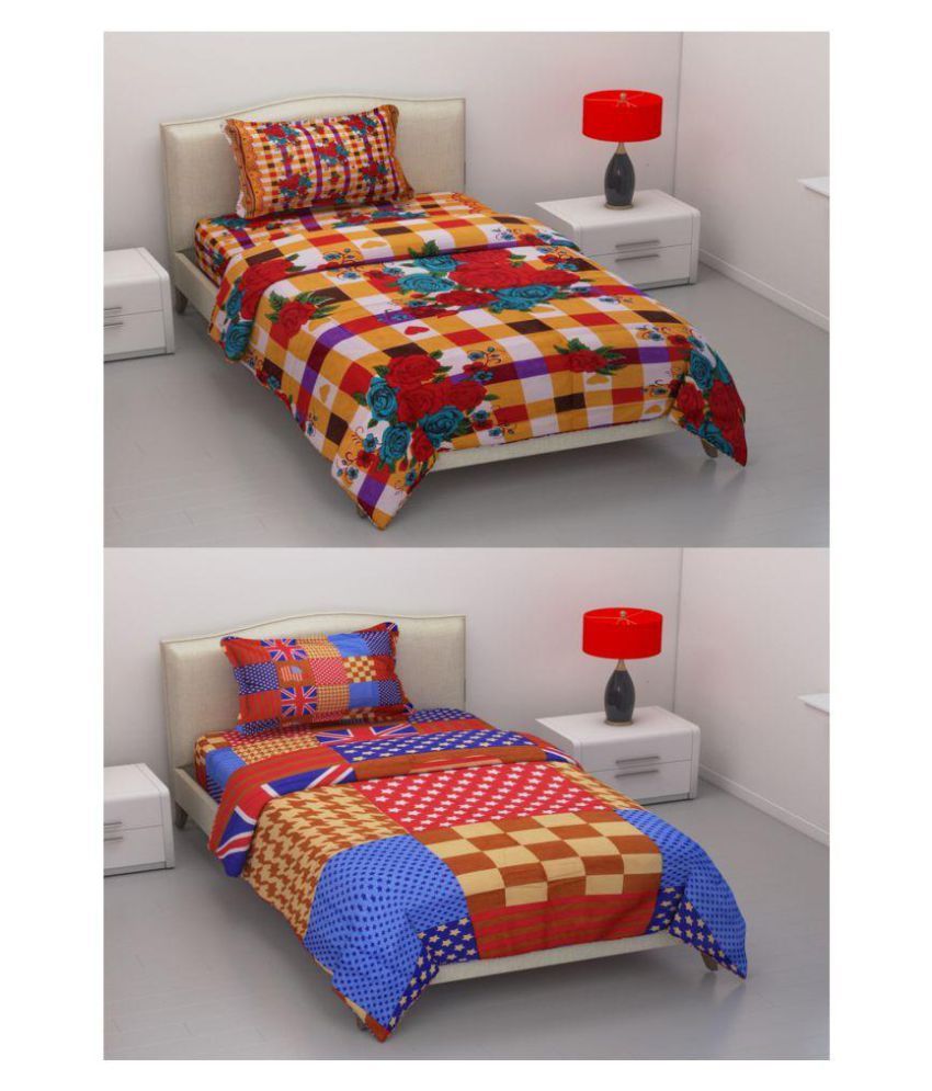 Indian GSM Handloom Microfibre 2 Single Bedsheets with 2 Pillow Covers