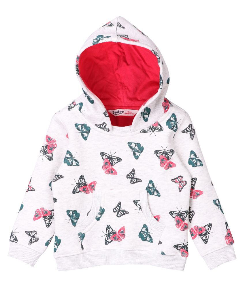 butterfly print drawstring hem hoodie