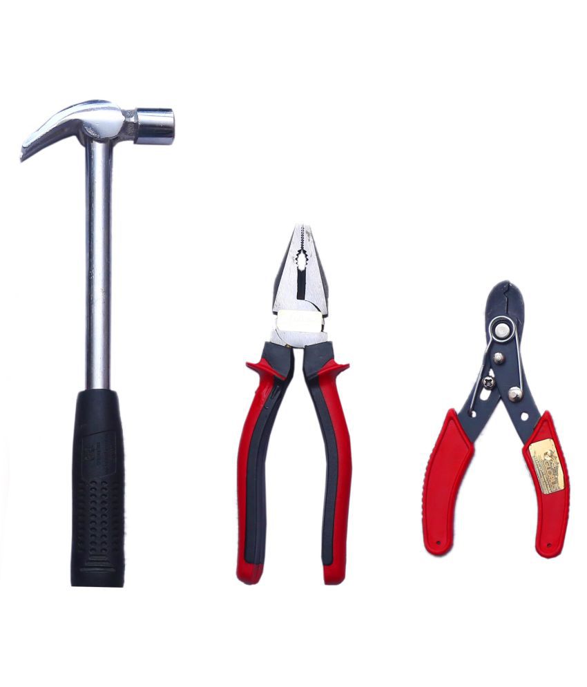     			GLOBUS 803 Home Hand Tool KIT Pack of 3 PCS (8" PLIER, 1/2 LBS Hammer, 6" Wire Stripper) with Tool KIT Bag 
