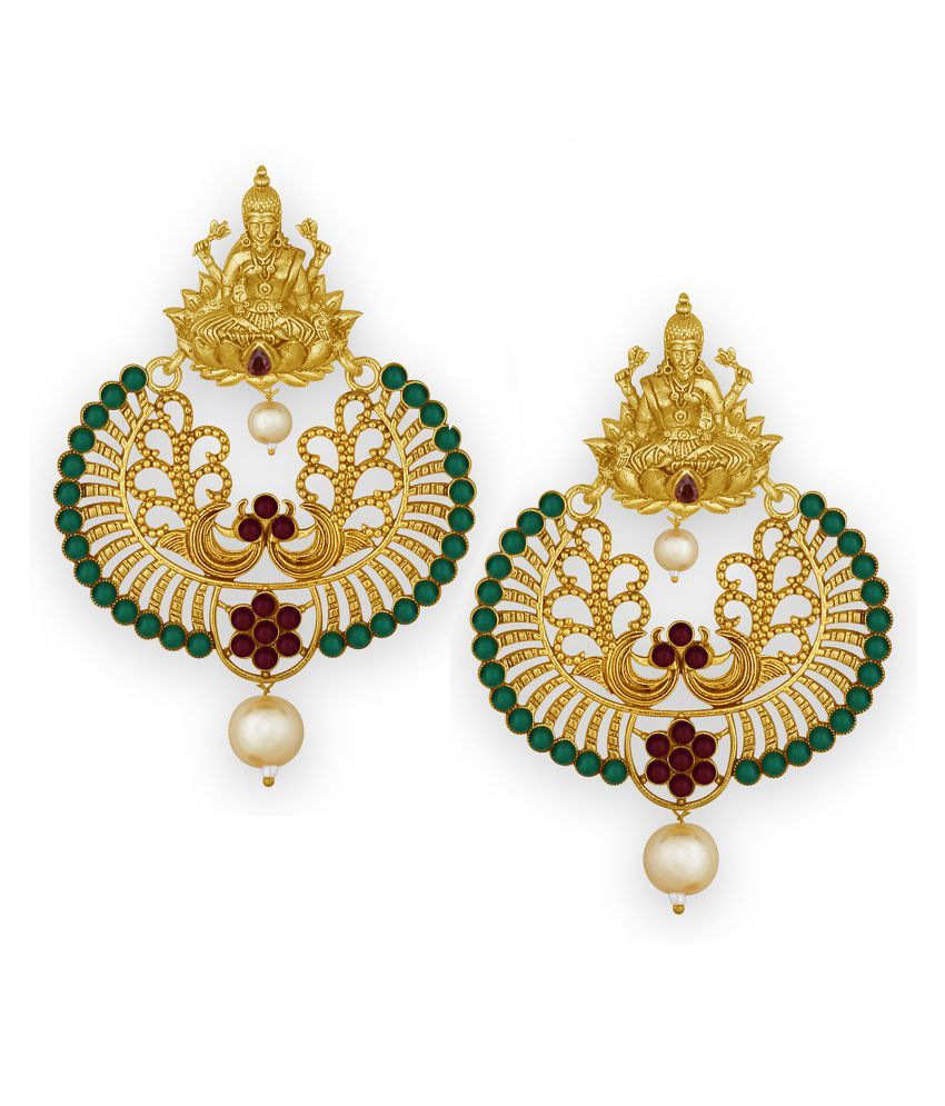     			Spargz Peacock Laxmi Gold Plated Synthetic Stone Chandbali Earring For Women