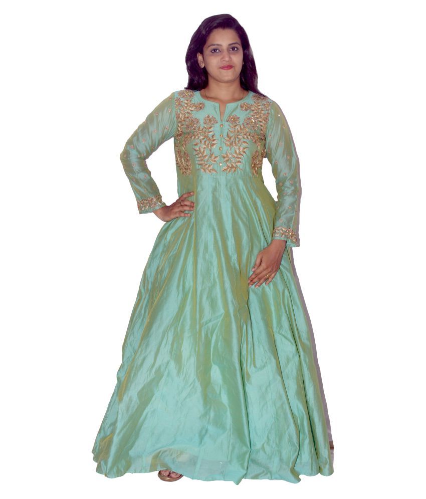 Classic Blue Silk Anarkali Stitched Suit - Buy Classic Blue Silk Anarkali Stitched Suit Online 