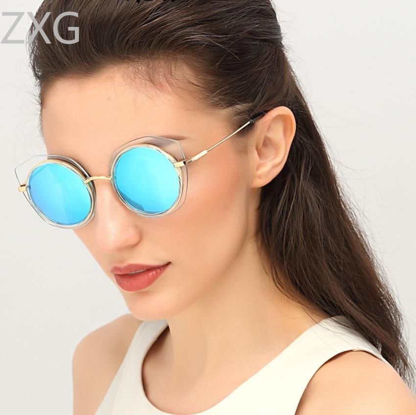 light blue round sunglasses