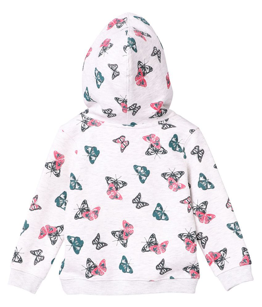 butterfly print drawstring hem hoodie