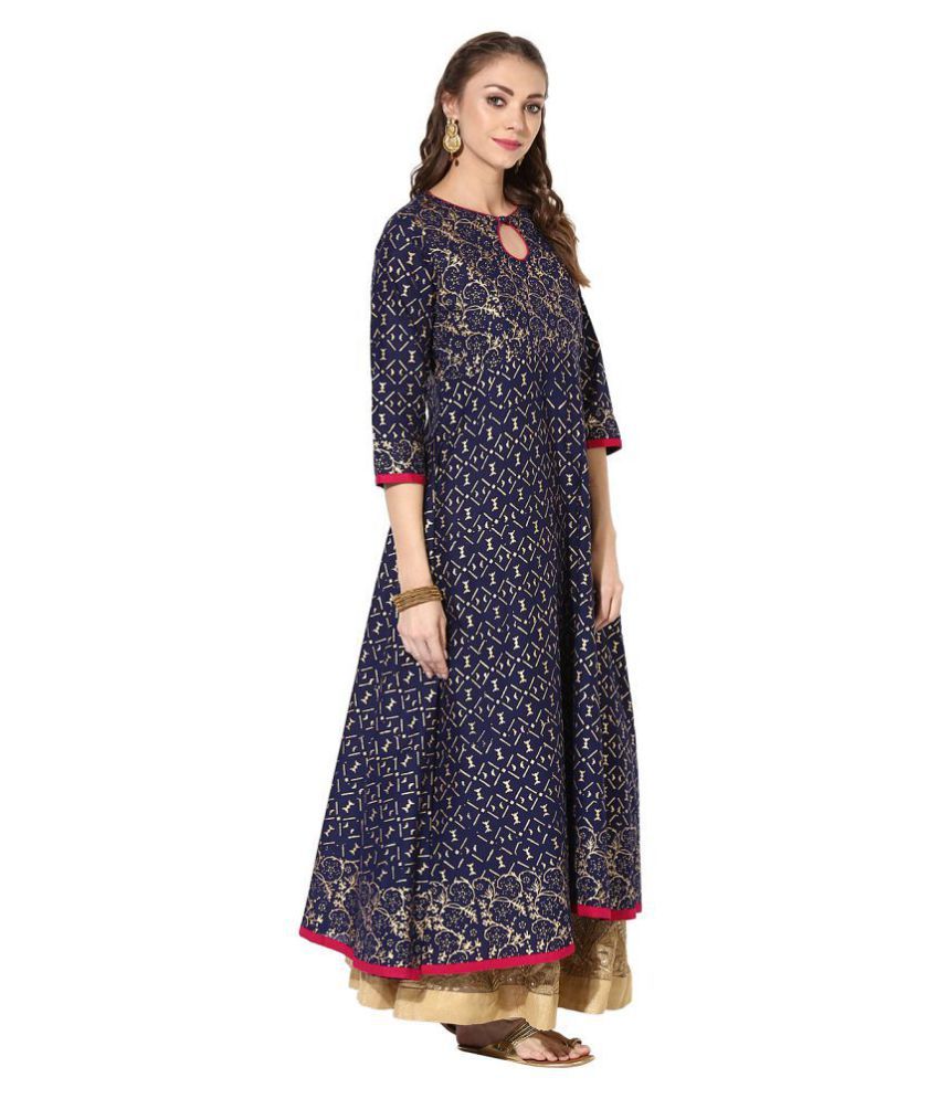 ZOEYAM'S Blue Cotton Anarkali Kurti - Buy ZOEYAM'S Blue Cotton Anarkali ...