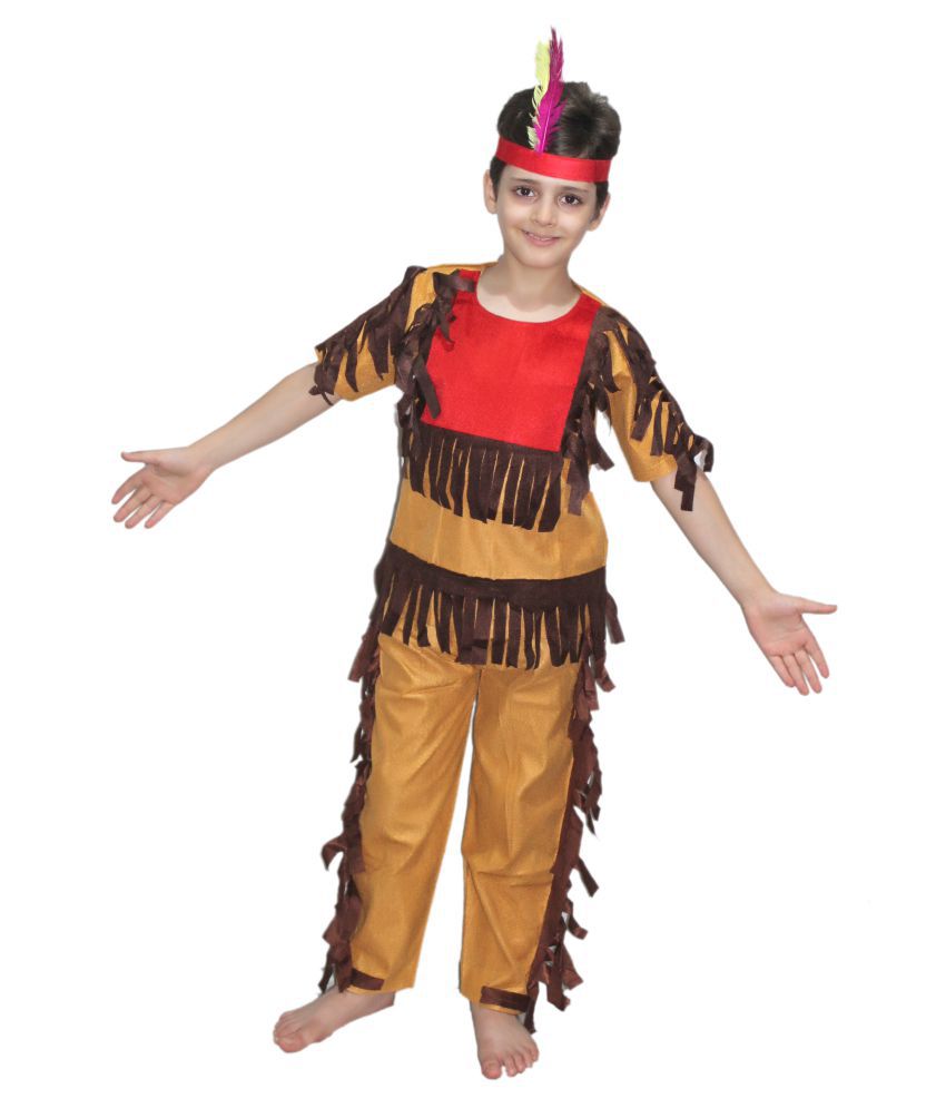     			Kaku Fancy Dresses Red Indian Boy,Trible Costume -Brown & Red, 3-4 Years, For Boys