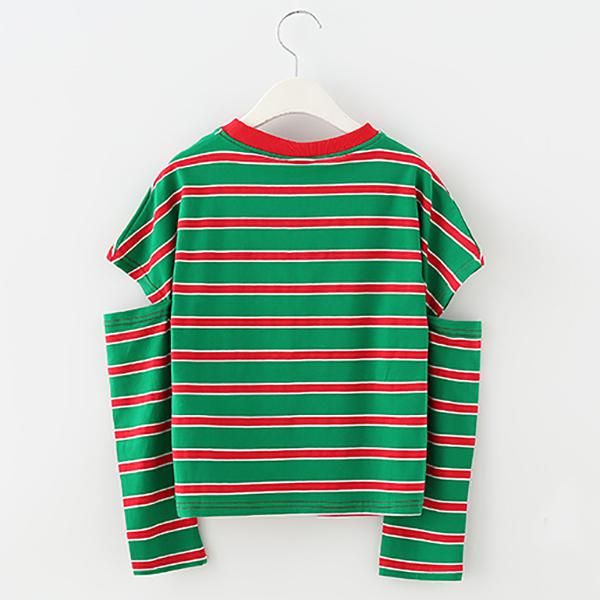 Red Green Striped Girl T Shirt Kids 