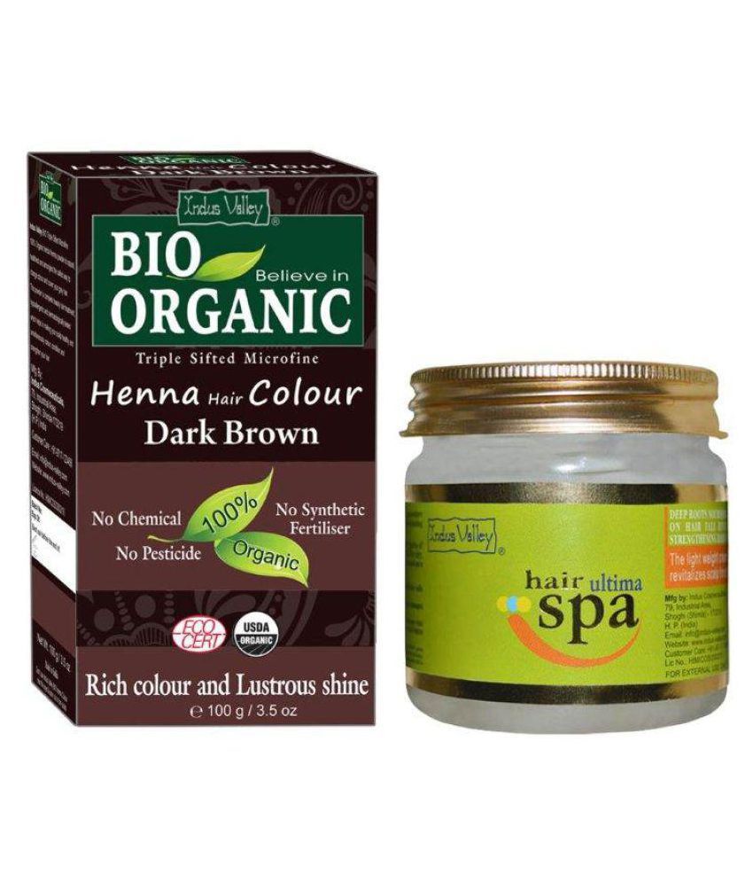     			Indus Valley BIO Organic Dark Brown Henna with Hair Ultima Spa For Shiny Hair Semi Permanent Hair Color Dark Brown 300 gm Combo Pack