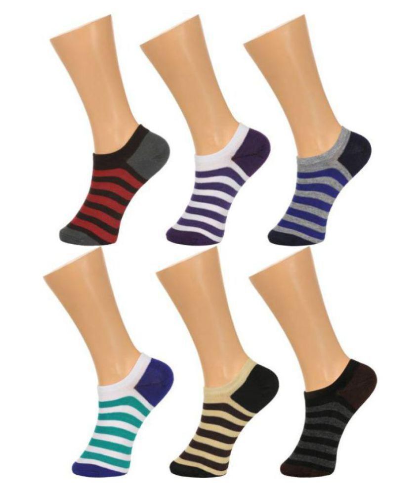     			Tahiro Multicolour Cotton Striped Footies Loafer Socks - Pack Of 6