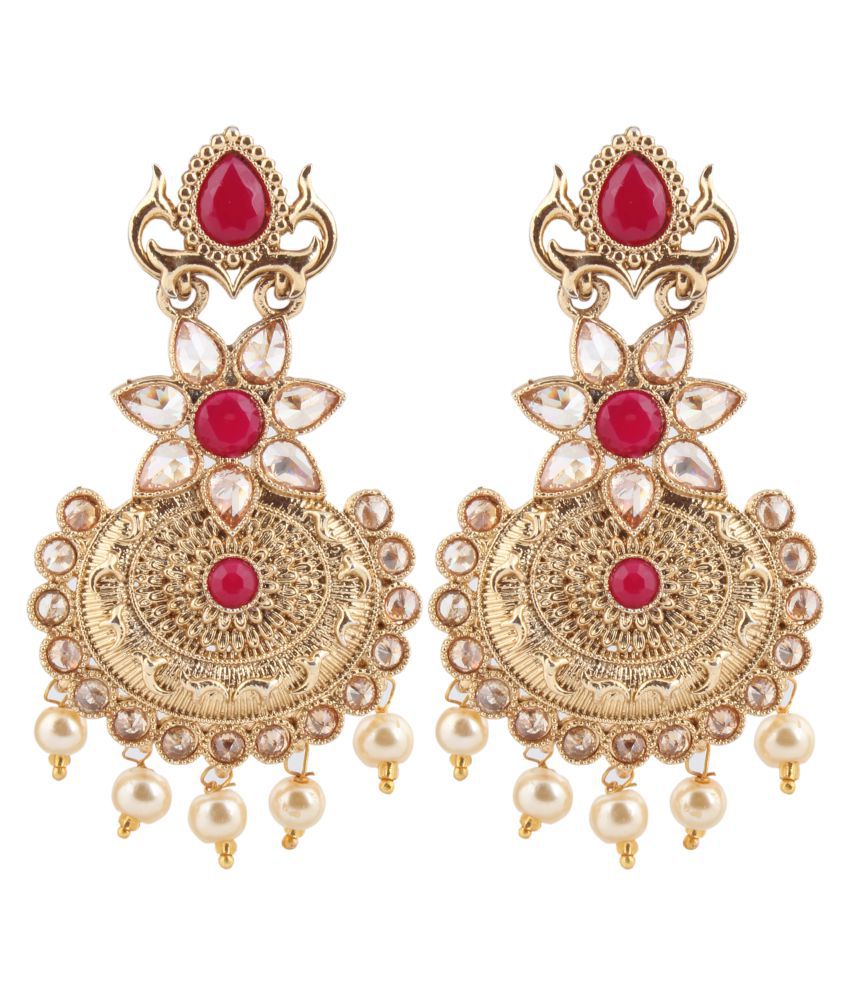     			Piah Fashion Gold Plated  Full LCT & Pink & With Pearl Earring For Women and Girl