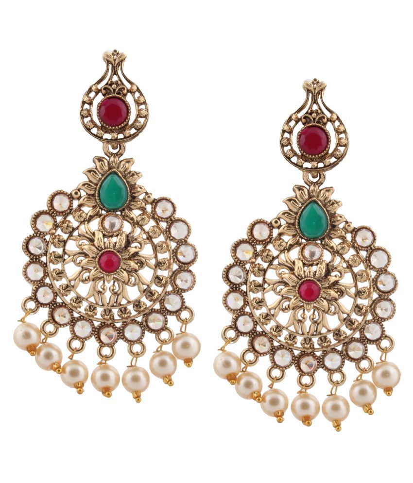     			Piah Fashion Gold Plated Trendy Green Color Party Wear Long Designer Dangler Earring for Womens And Girls