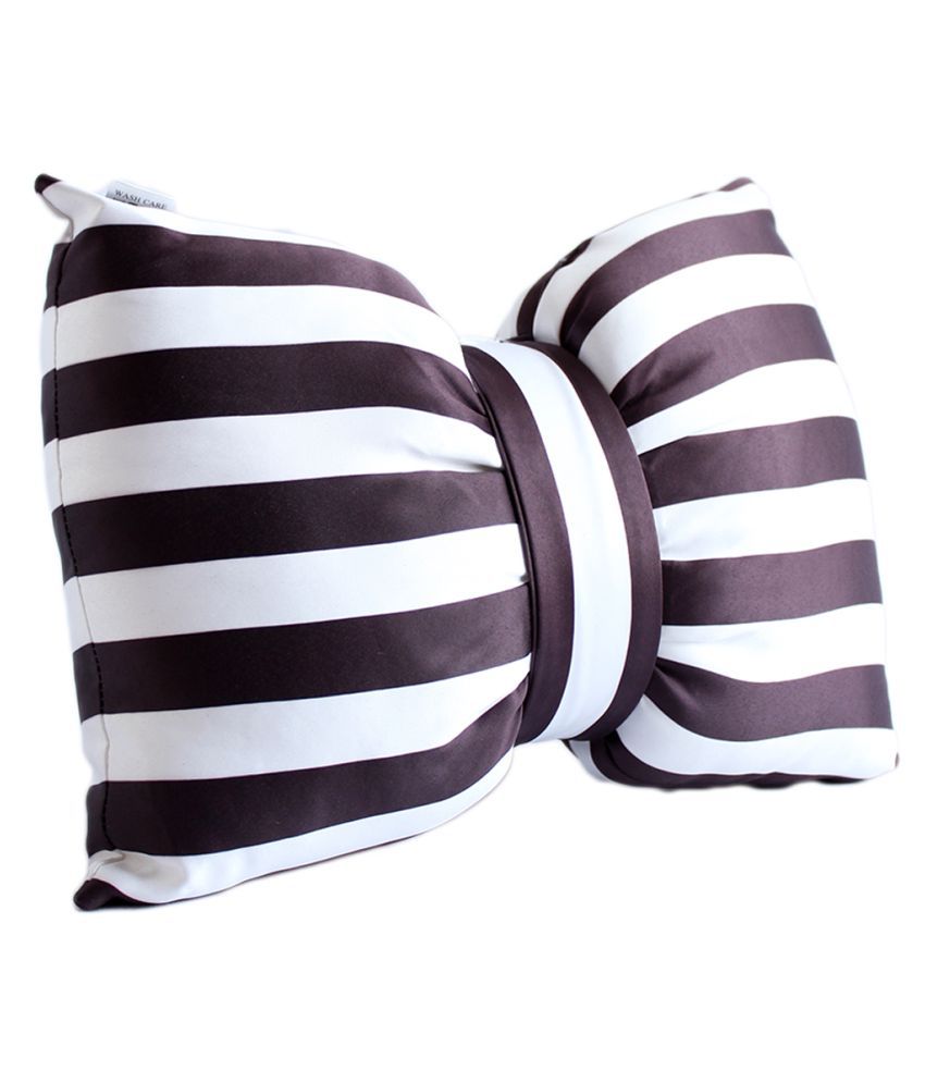 Skycandle Decorative Black Striped Bow Cushions Soft Toys Cum Cushion 