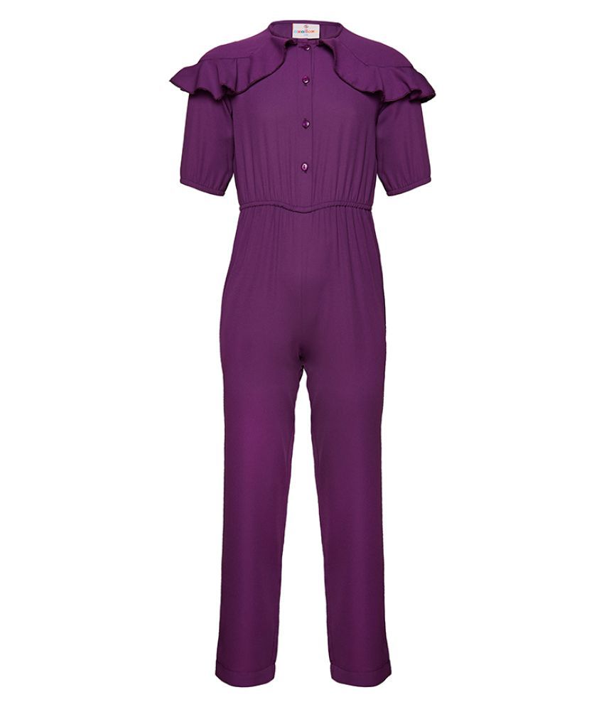 Solid Purple Elasitcated Girl Jumpsuit - Buy Solid Purple Elasitcated ...