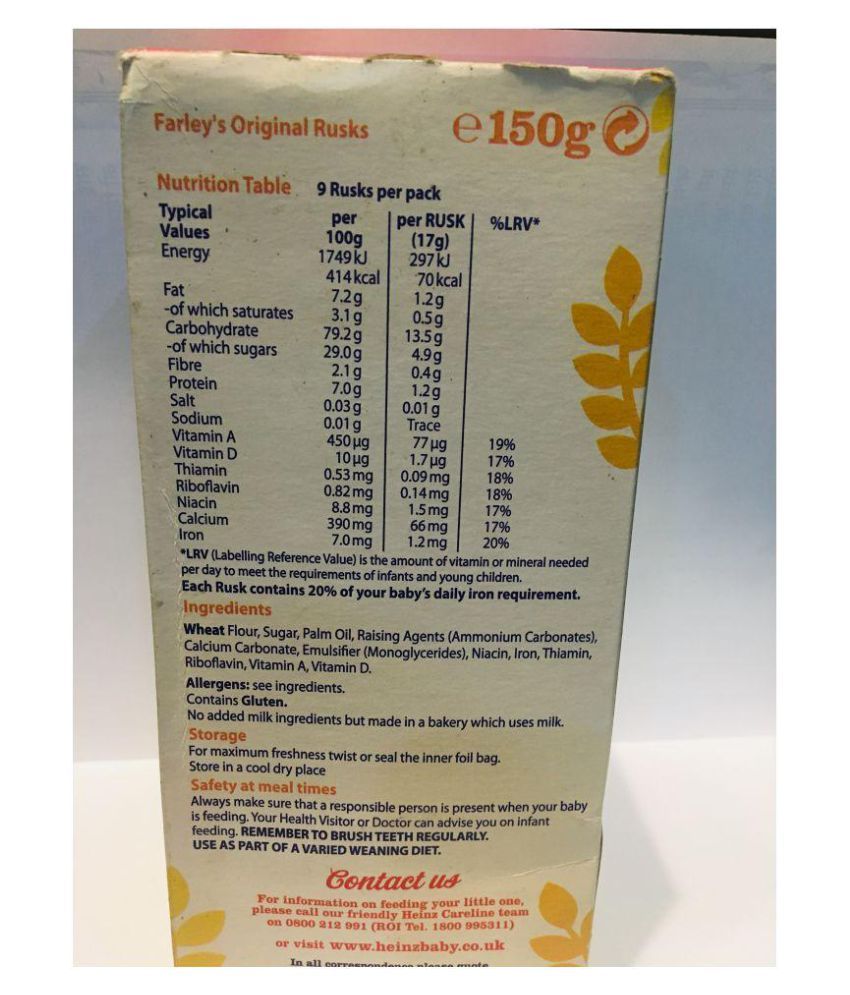 Heinz Baby Food FARLEY ORIGINAL RUSK Biscuits for 6 Months + ( 150 gm