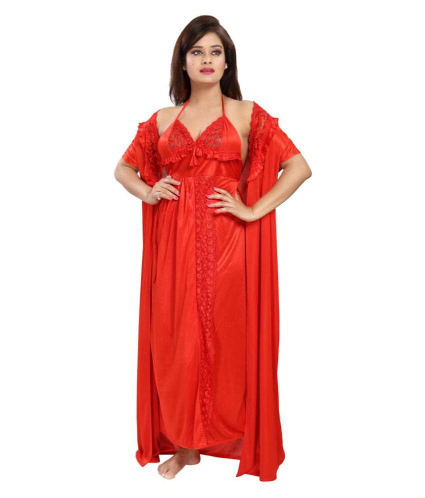     			Romaisa Satin Nighty & Night Gowns - Red