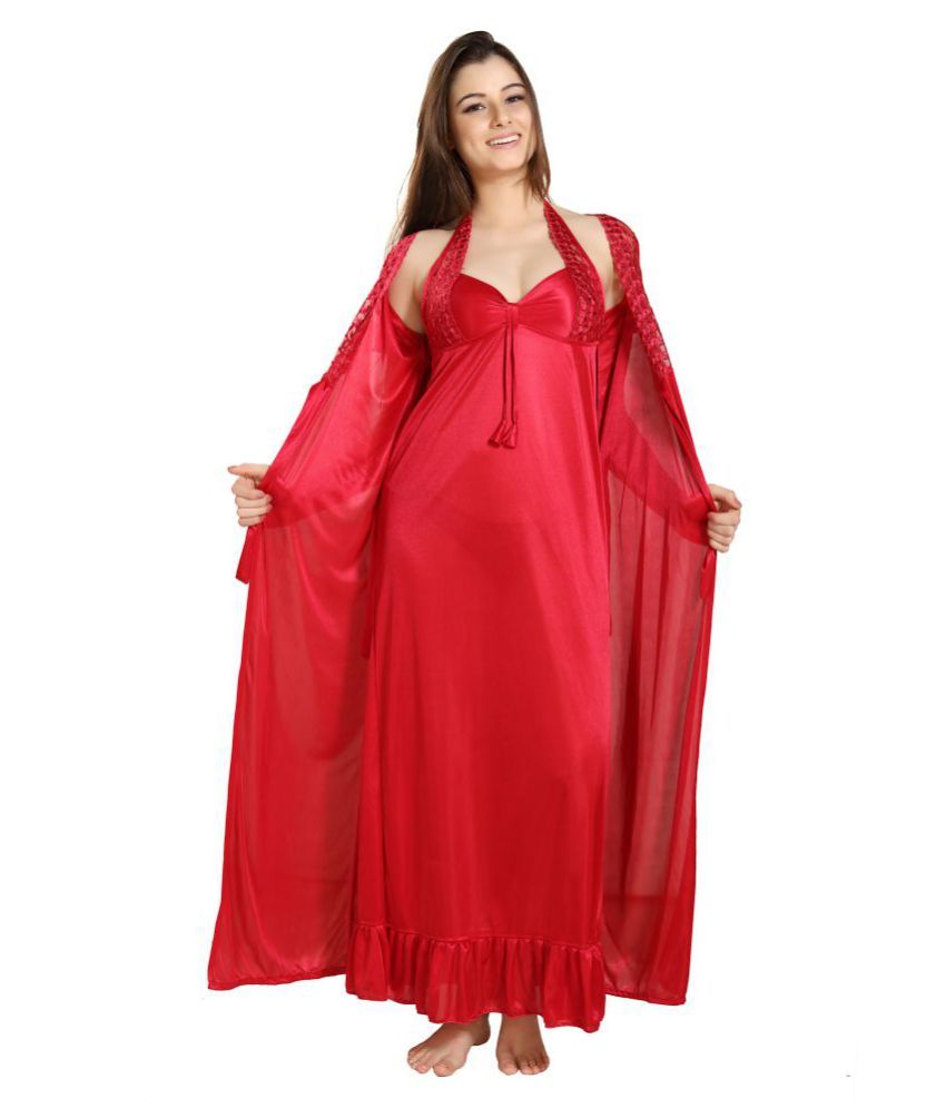     			Romaisa Lace Nighty & Night Gowns - Red