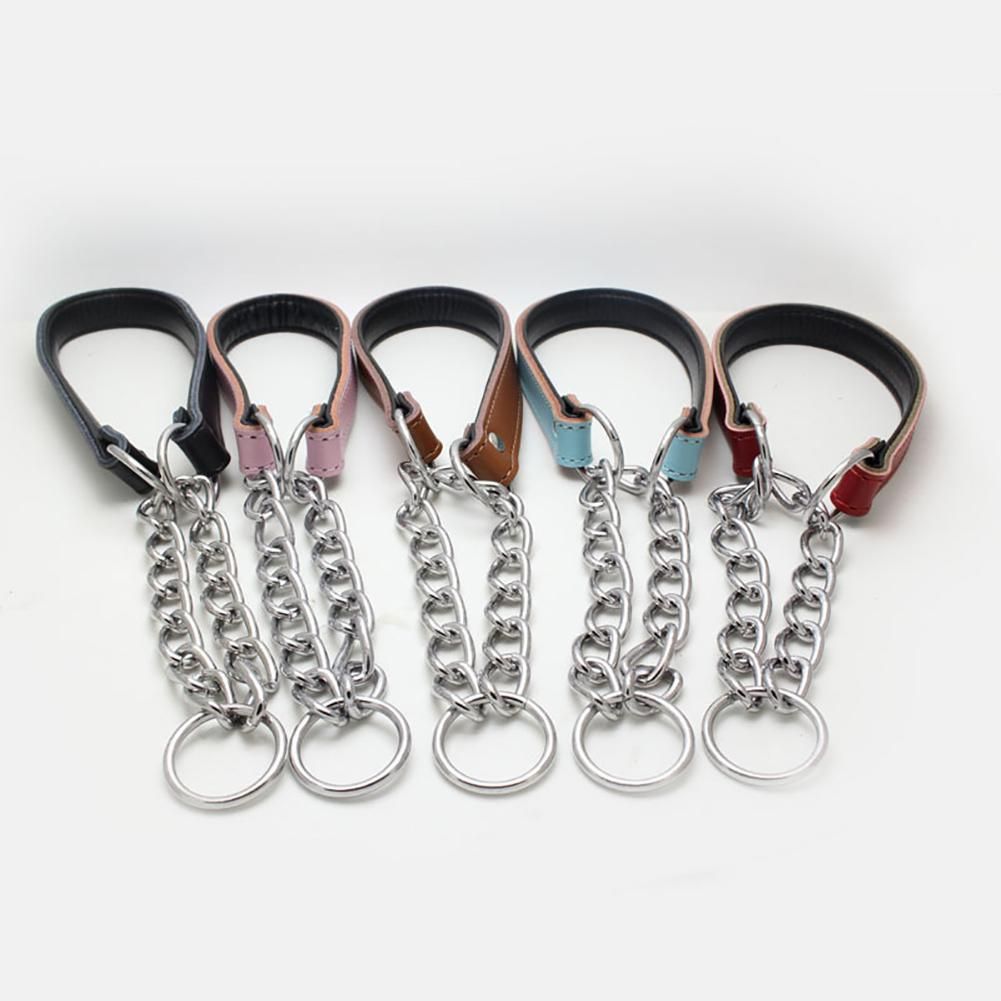 Genuine Leather Soft Comfort Chain Adjustable Puppy Dog Neck