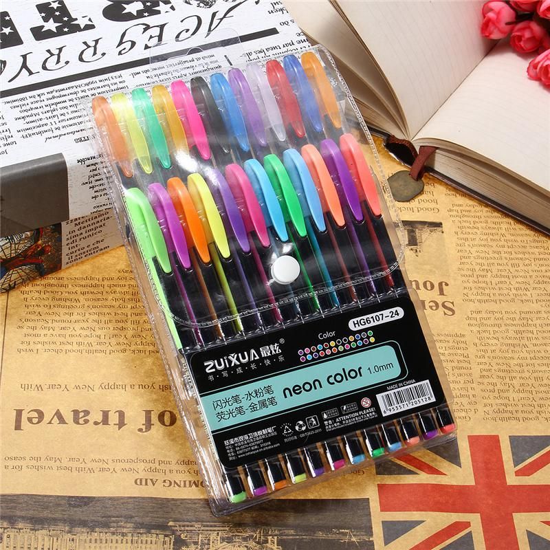 24x Color Gel Pen Glitter Scrapbooking Ink Pens Adult Drawing Painting Craft Art Buy Online at