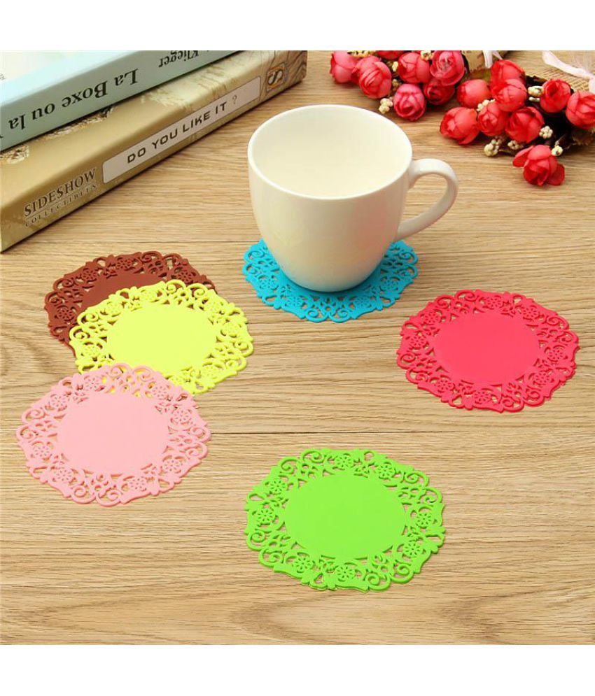 6 Colors Silicone Mug Cup Pad Coasters Round Drink Coasters Lace Stain Resistant Placemat Home