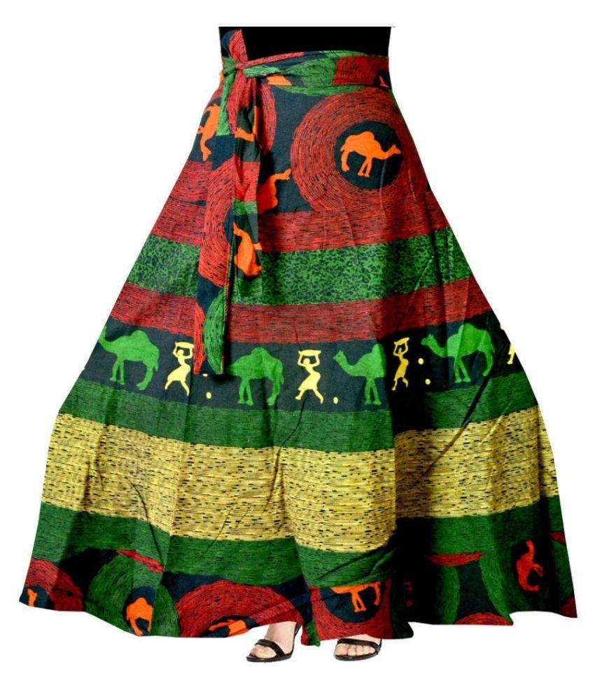     			Rangun Cotton A-Line Skirt - Green