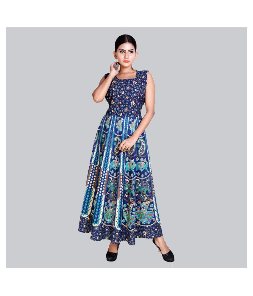     			Rangun Cotton Blue A- line Dress